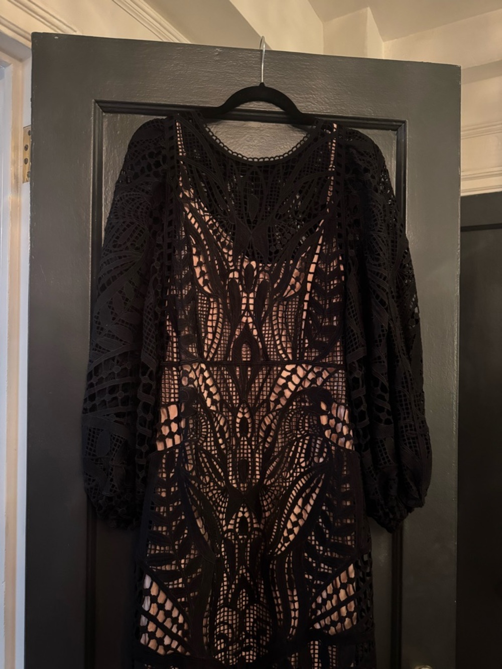 Farm Rio Black Crochet Lace Long Sleeve Maxi Dress size large - Picture 3 of 5